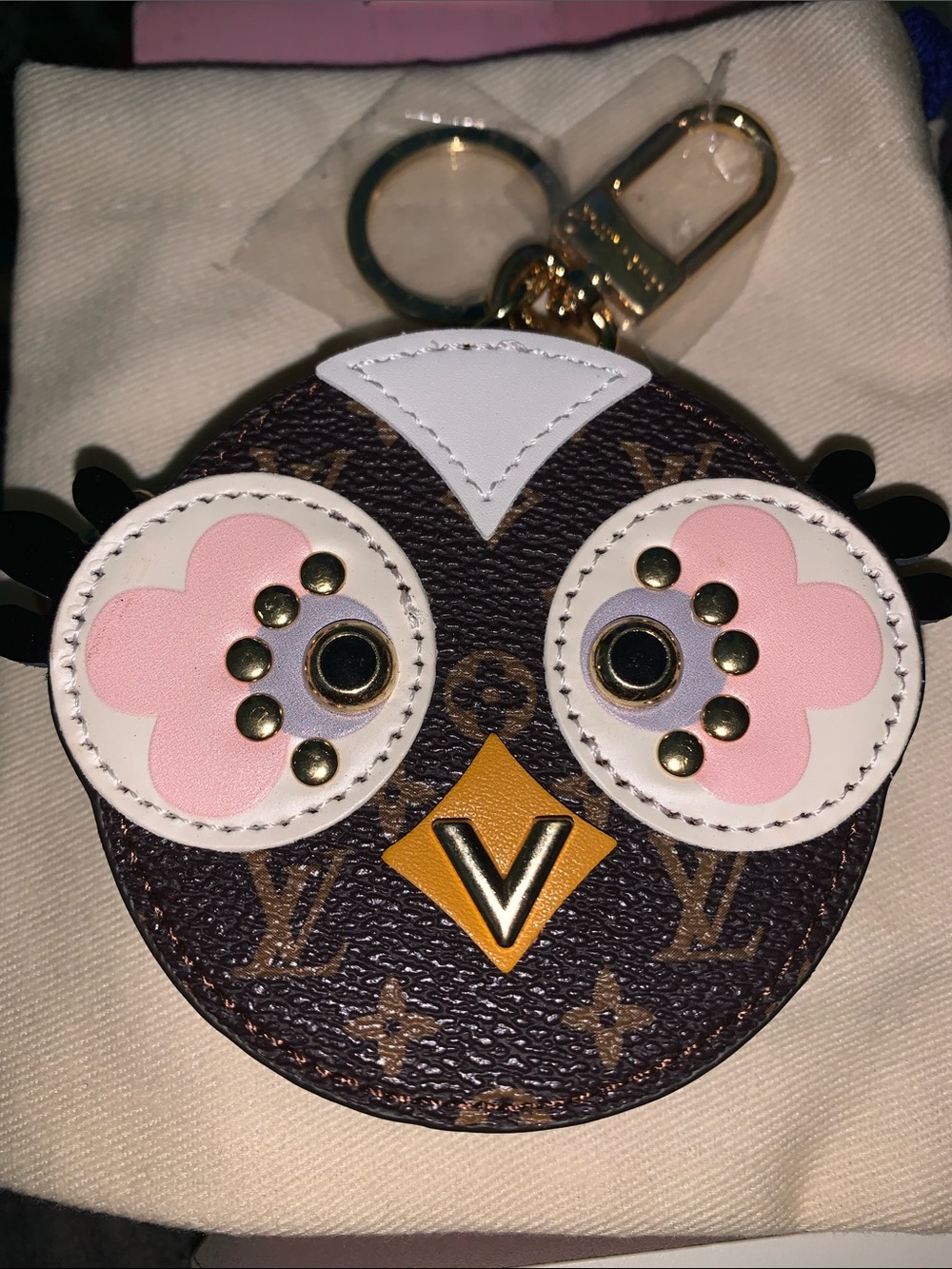 Monogram fashion inspired Owl pouch bag charm keychain